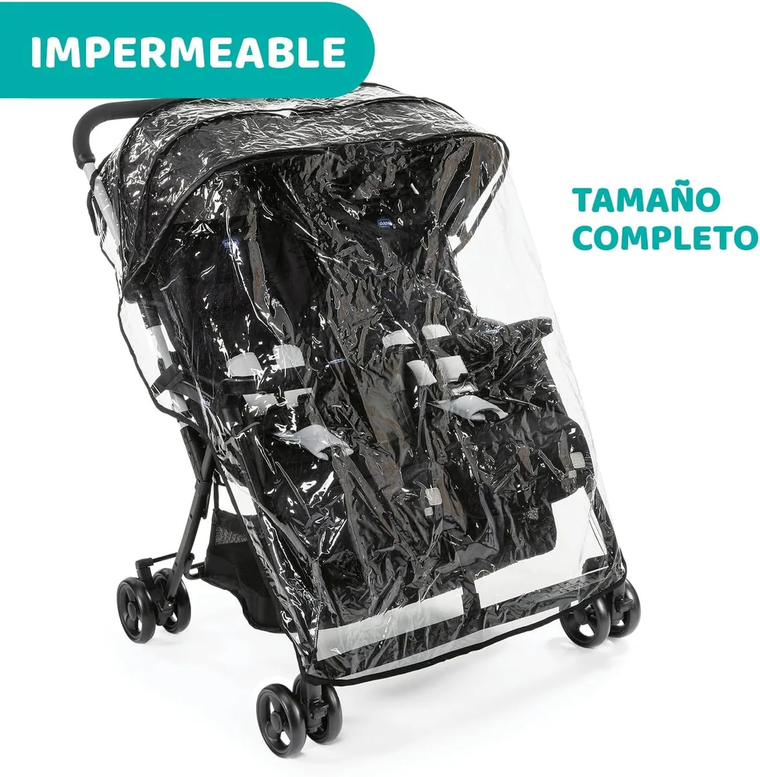 Chicco OHlalà Twin Silla de Paseo Gemelar desde 0 Meses hasta 15 kg para Gemelos y Hermanos, Cochecito Doble Reclinable y Plegable, Ligero, Plegado Compacto, Cubierta Lluvia - Color Negro foto 2