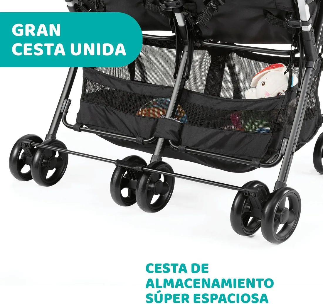 Chicco OHlalà Twin Silla de Paseo Gemelar desde 0 Meses hasta 15 kg para Gemelos y Hermanos, Cochecito Doble Reclinable y Plegable, Ligero, Plegado Compacto, Cubierta Lluvia - Color Negro foto 3