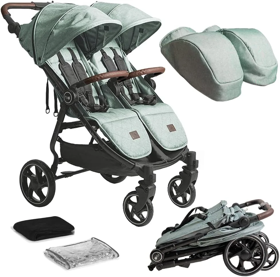 Olmitos - Silla de paseo Gemelar VentTwin+ para bebes - Ligera, Compacta y Versátil opción de carro gemelar - Capazo no incluido - Respaldos y Reposapiés ajustable Chasis de aluminio cuero de nailon