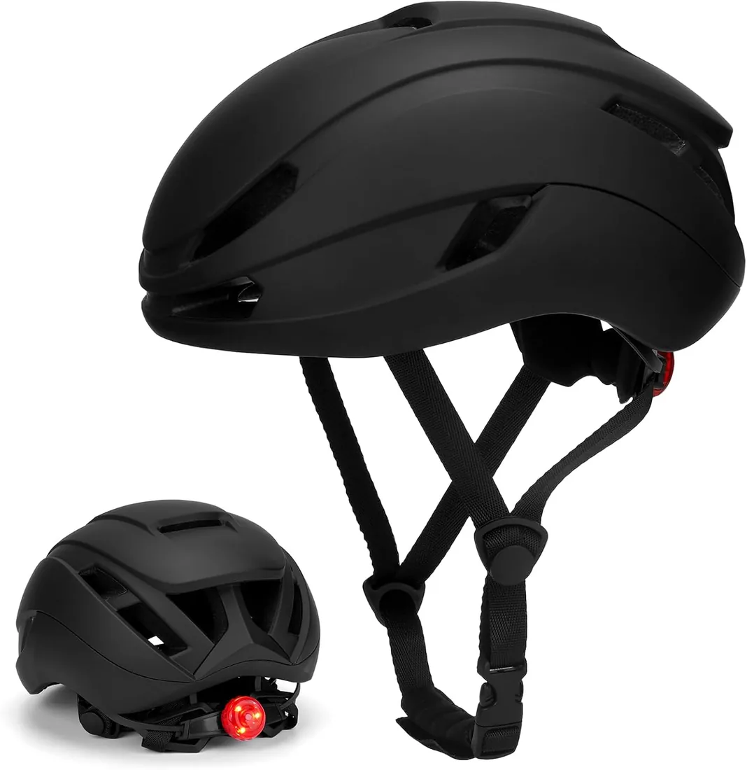 Casco Bici LED Trasero Ultraligero, Ventilado para MTB y Carretera | Policarbonato + EPS anti-impactos. 14 rejillas. Ajuste 54-60 cm con dial. Luz LED 3 modos (fija/rápida/lenta)