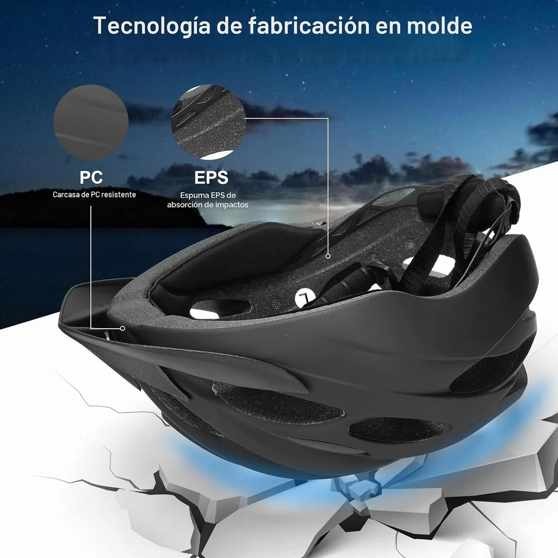 Casco Bici LED Ventilación Ajustable 57-61cm | Ligero 260g, 21 ventilaciones, EPS absorción, acolchado lavable, urbano/montaña foto 3