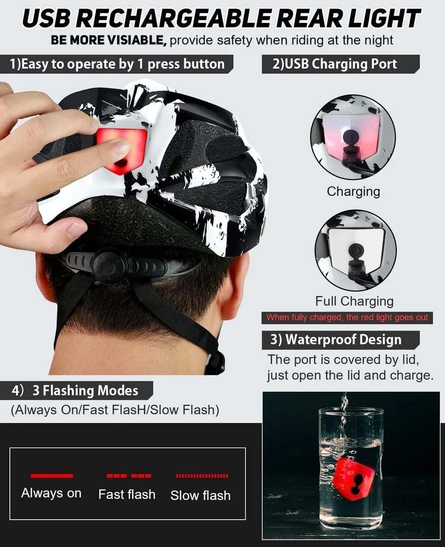 Casco de bicicleta para hombres y mujeres, casco de ciclismo ligero con luz LED, gafas magnéticas, visera solar, cascos de bicicleta de montaña y carretera para adultos, tamaño ajustable 57-62 foto 3