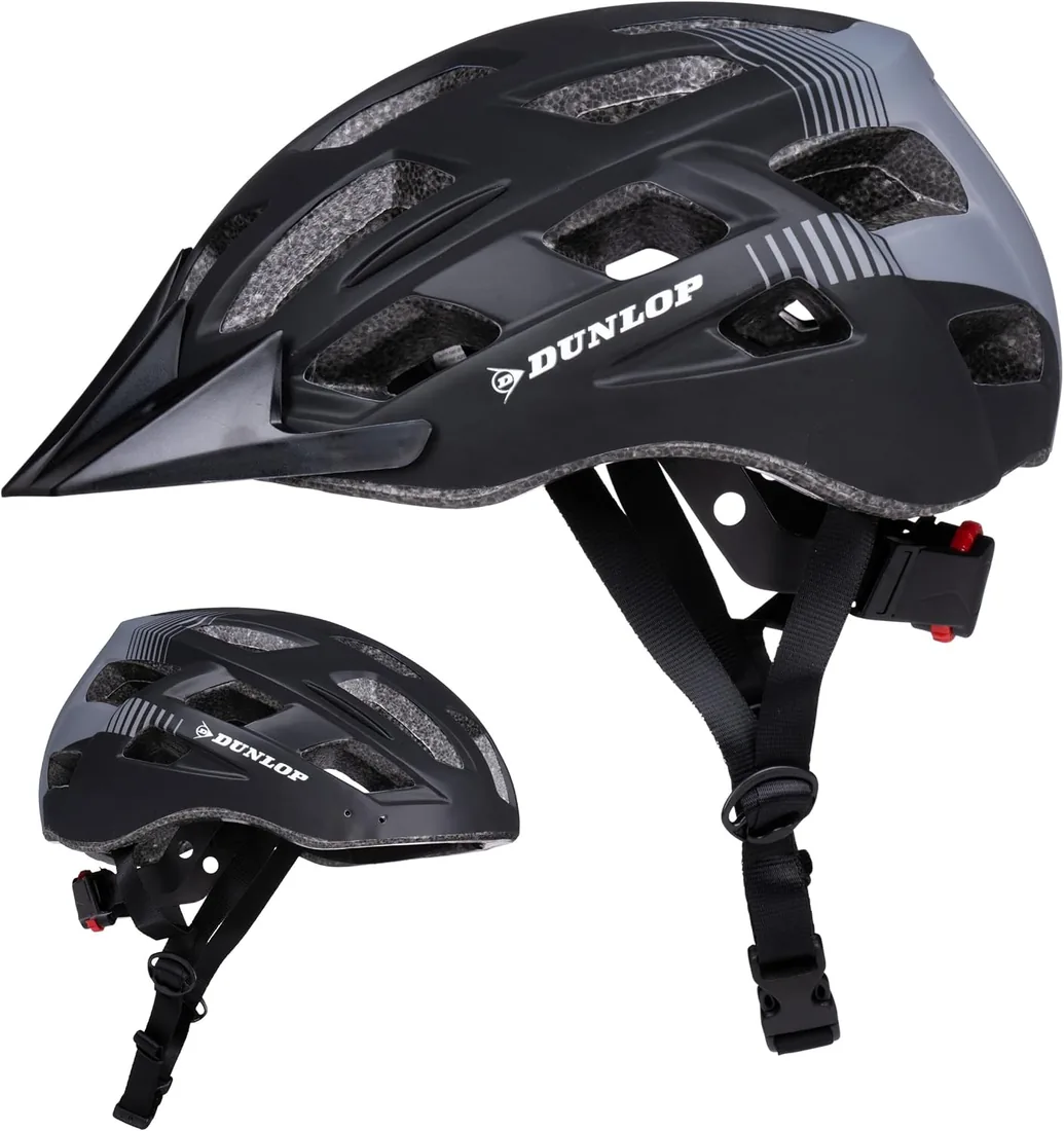 Dunlop Casco de Bicicleta Con Luz LED - Para Mujeres y Hombres - Ajustable 55-58 CM - 3 Modos de Luz - Negro