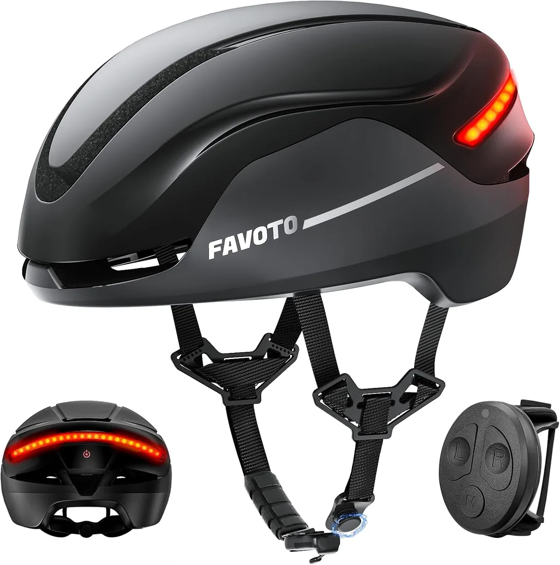 Favoto E-Bike & Rennradhelm Herren mit Blinker, Adulto | NTA 8776 Zertifiziert, Magnetverschluss, In-Mould & Rücklicht. Perfekt für E-Bike, Pendeln & Rennrad