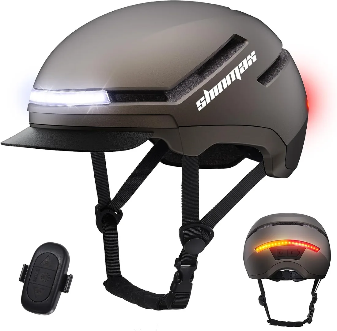 Shinmax Casco de Bicicleta Adulto con Luz y Intermitentes, Casco Ciclismo Hombre Mujer con Luz Trasera LED USB Recargable, Casco Bici para E-Bike, Scooter y Pedelec foto 3