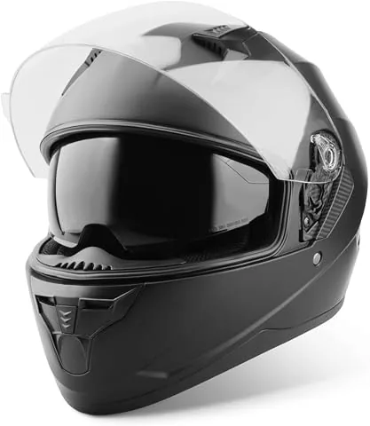 VINZ Kennet Casco Integral Moto | con Visera Solar | ECE 22.06 Homologado | Casco Scooter & Ciclomotor | En Tamaño XS - XXL | para Hombre y Mujer - Negro Mate