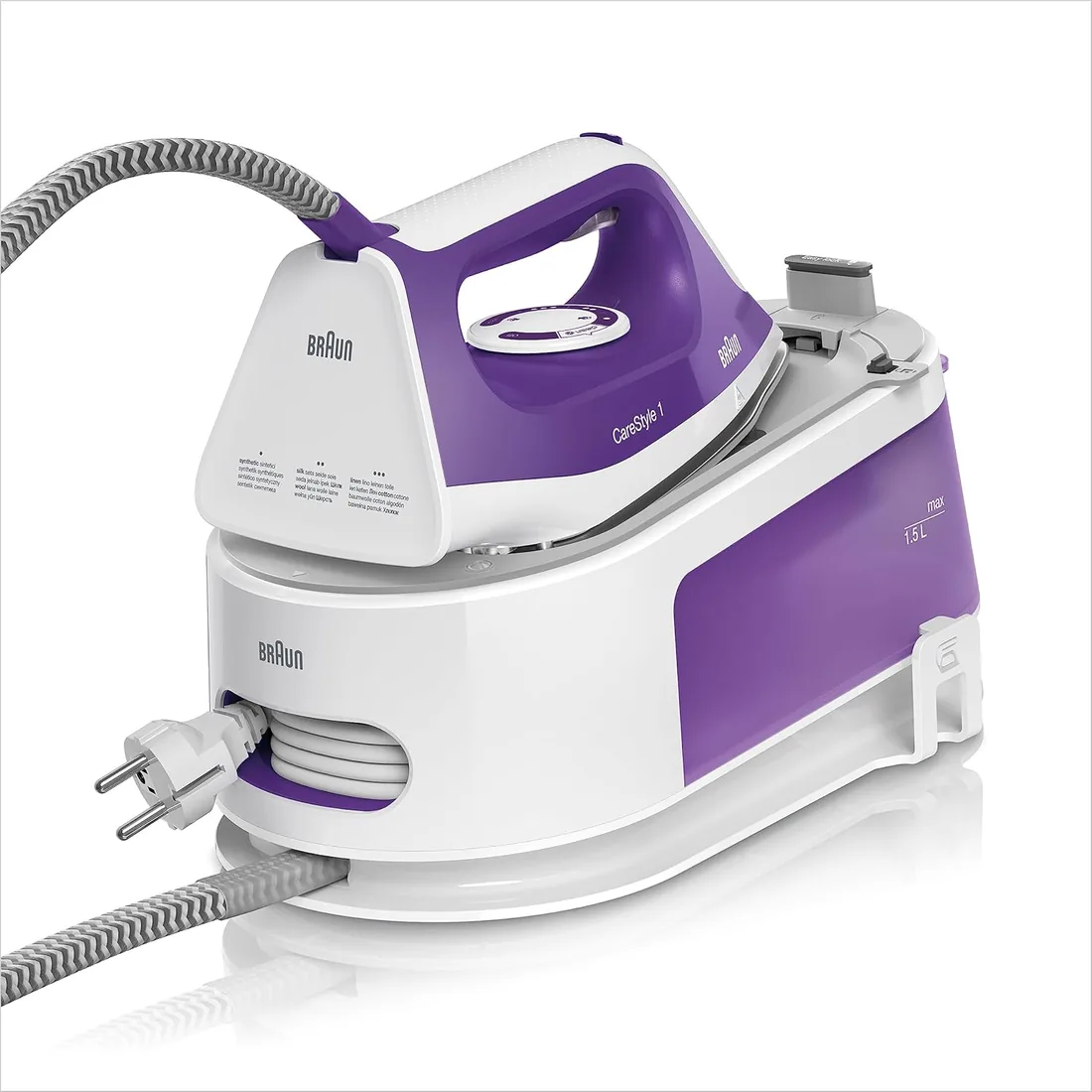 Braun Carestyle 1 IS1014VI - Centro de Planchado (6 bares de presión 120 g/min y golpe de vapor de 360 g/min, suela freeglide, EasyLock, EasyCalcClean) blanco y morado foto 2