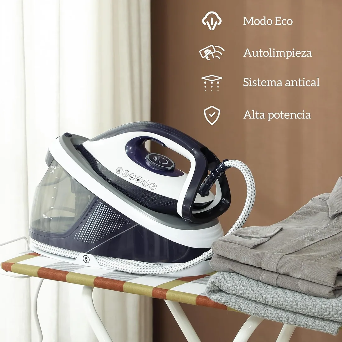 HOMCOM Centro de Planchado 2600W 8 Bares 100 g/min Apagado Automático Azul | Función ECO, Suela de Cerámica, Planchado Vertical Potente, Sistema Antical, Autolimpieza, Depósito Extraíble 1,5 L foto 3