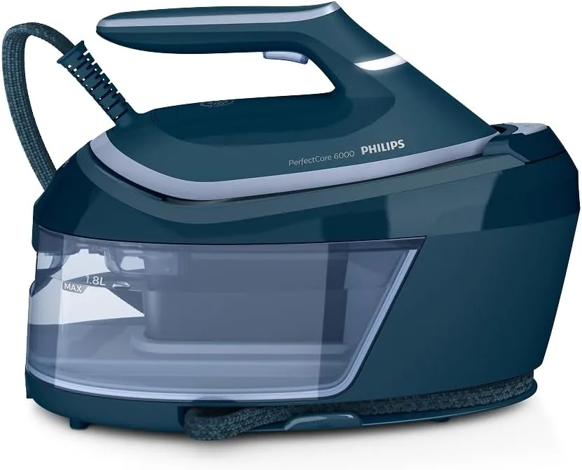 Philips PerfectCare Serie 6000 Centro de planchado, Vapor Potente, Garantía Sin Quemaduras, Diseño Compacto, Depósito de Agua Extraíble de 1.8L, Suela SteamGlide Plus (PSG6023/20)