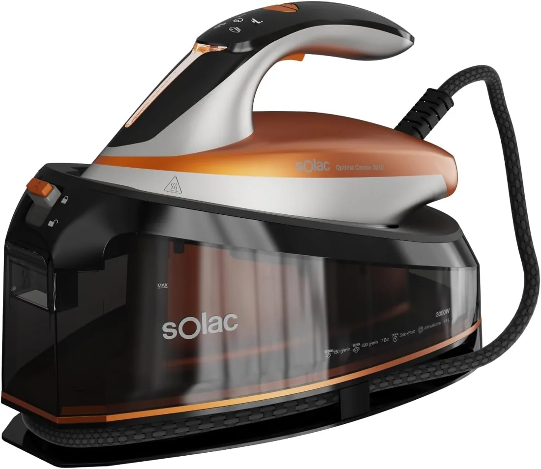 Solac - Centro de Planchado 3000W, 7 Bares, Golpe Vapor 400g, Antigoteo