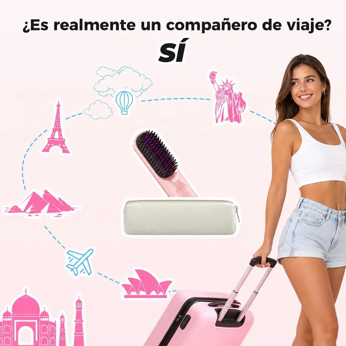Bopcal Cepillo Alisador Pelo Inalámbrico 10000mAh, Mini Plancha de Pelo sin Cable 3 in 1, Cepillo Alisador con Iones, Calentamiento Rápido 30S, 6 Temperaturas 120-230 °C, Viaje foto 2