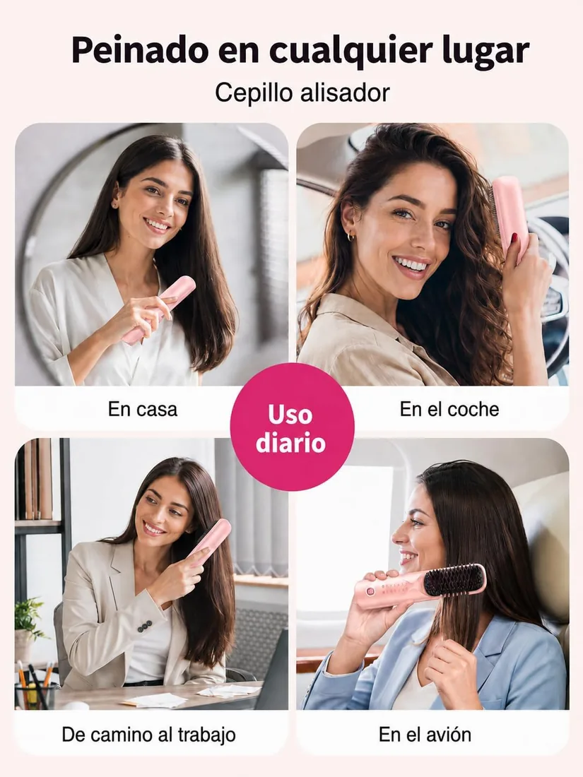 Bopcal Cepillo Alisador Pelo Inalámbrico 10000mAh, Mini Plancha de Pelo sin Cable 3 in 1, Cepillo Alisador con Iones, Calentamiento Rápido 30S, 6 Temperaturas 120-230 °C, Viaje foto 3