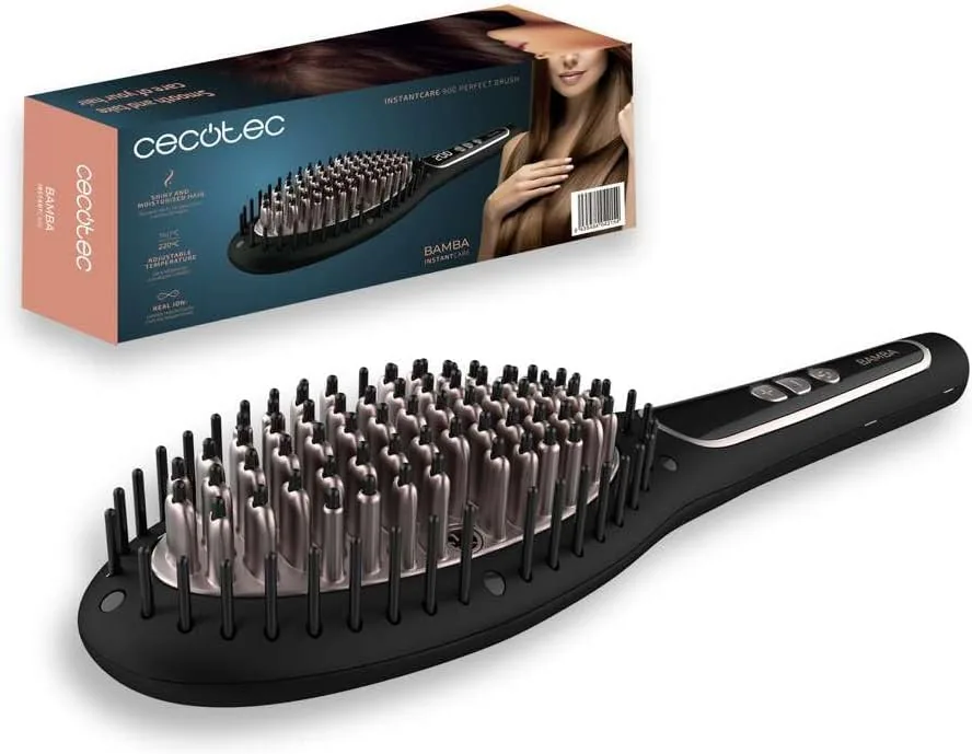 Cecotec Cepillo Alisador Eléctrico Bamba InstantCare 900 Perfect Brush. 61 W, Revestimiento de Queratina y Aceite de Argán e ión real, Temperatura Regulable, Cabezal Cerámico, Autoapagado