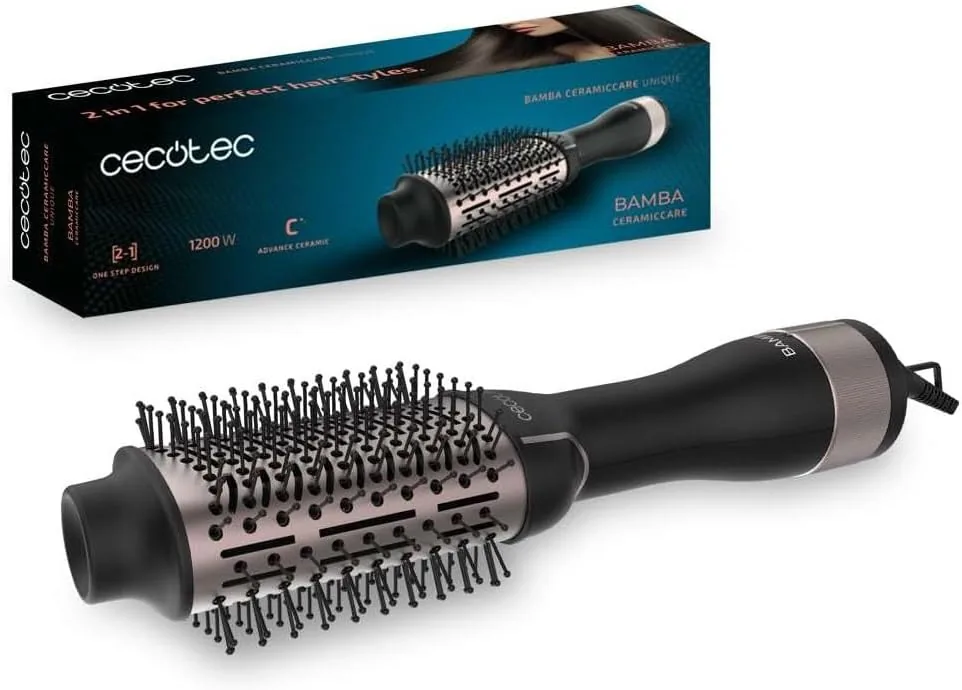 Cecotec Cepillo de Aire Voluminizador Bamba CeramicCare Unique. 1200 W Potencia, 2 en 1: Secador y Moldeador, Revestimiento Cerámico, 2 Velocidades y 3 Temperaturas, Función Aire Frío