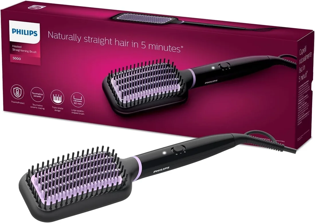 Philips Cepillo Alisador StyleCare, con Tecnologia ThermoProtect, Revestimiento Ceramico, 2 posiciones de Temperatura, Pelo Liso Natural en 5 minutos, BHH880/00, Negro foto 2