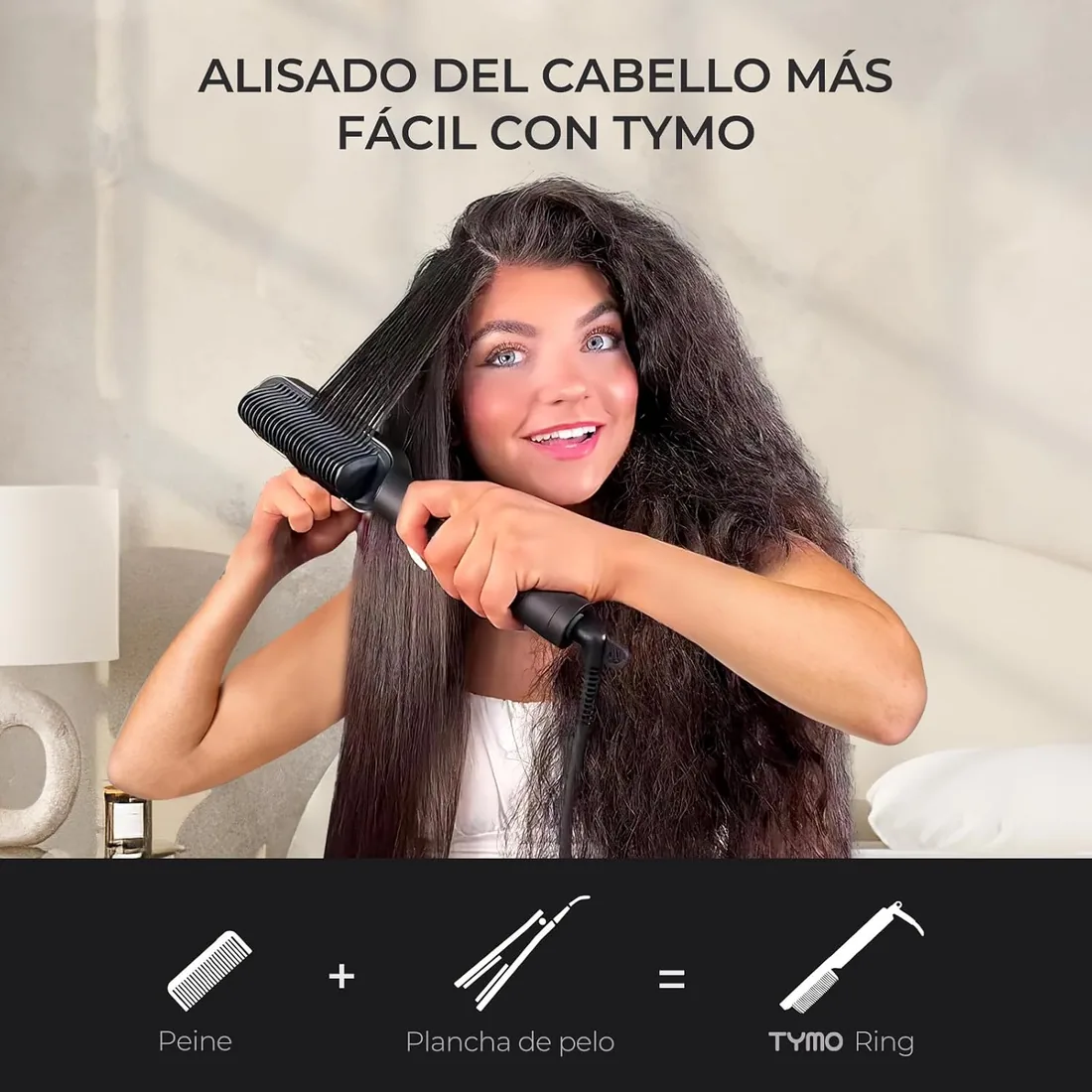 TYMO RING Cepillo Alisador Pelo - Planchas de Pelo Profesional, 5 Temperaturas, 130°C-210°C, Calentamiento Rápido, Protección Antiquemaduras, Anti Encrespamiento,Apagado Automático,Doble Voltaje,Negro foto 3