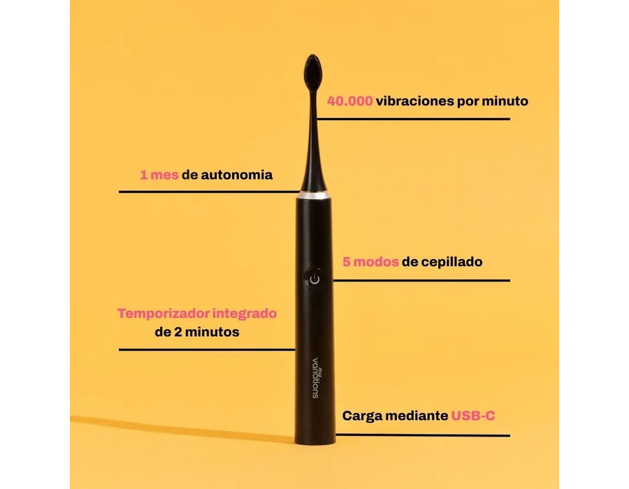My Variations - Cepillo de dientes eléctrico sónico recargable (1 mes de batería, 5 modos de cepillo, temporizador de 2 minutos incorporado, 1 mango y 1 cepillo (Negro) foto 3