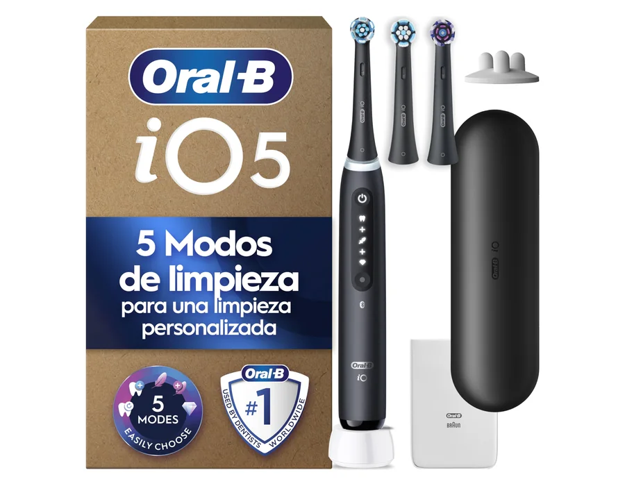 Oral-B iO 5 Cepillo de Dientes Eléctrico con 3 Cabezales, Negro