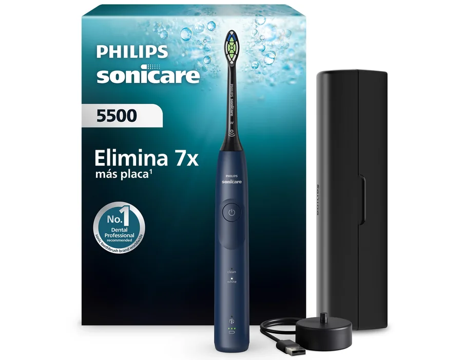 Philips Sonicare 5500 cepillo dental eléctrico, sónico con 2 modos, alerta de presión, EasyStart, SmarTimer y BrushPacer, azul marino, modelo HX7113/01 [Nueva Tecnología]