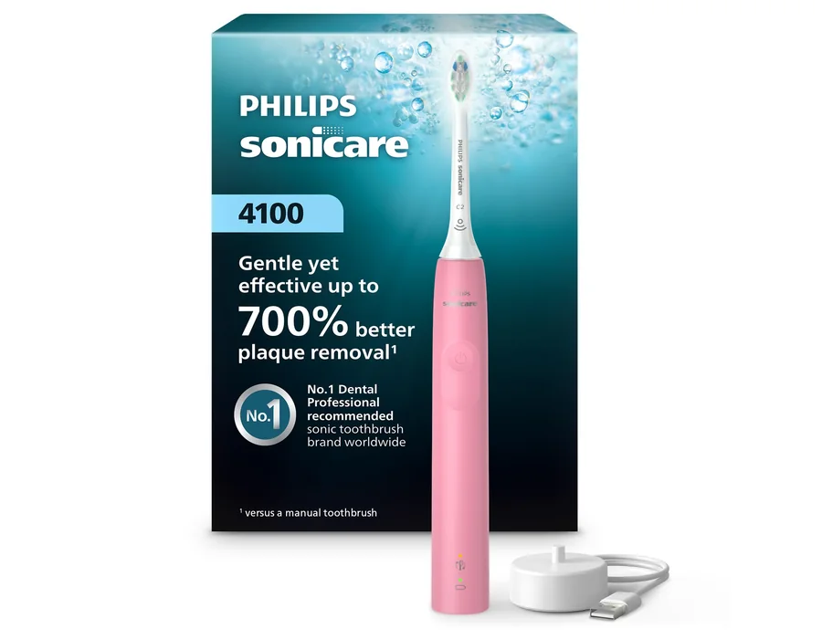 Cepillo de dientes eléctrico Philips Sonicare serie 4100 - Cepillo de dientes sónico con tecnología sónica avanzada, sensor de presión, dos ajustes de intensidad, Smartimer y Quadp