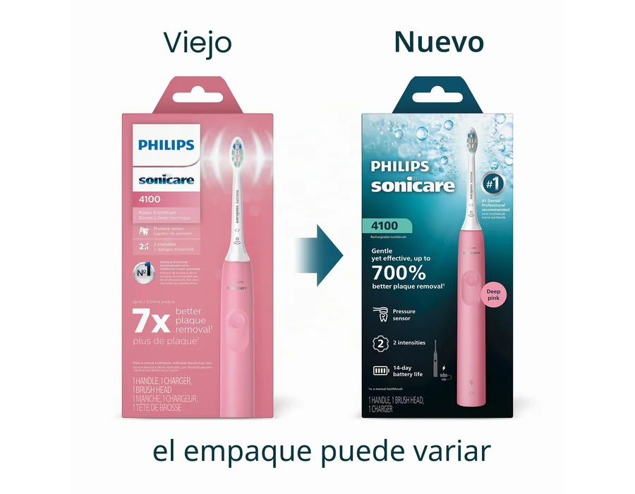 Cepillo de dientes eléctrico Philips Sonicare serie 4100 - Cepillo de dientes sónico con tecnología sónica avanzada, sensor de presión, dos ajustes de intensidad, Smartimer y Quadp foto 2