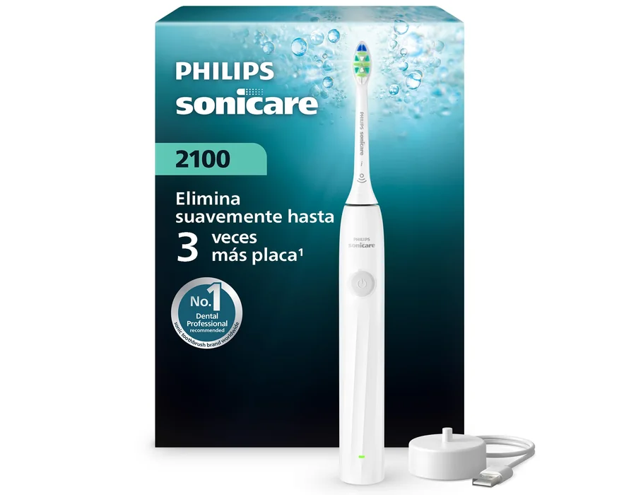 Philips Sonicare Serie 2100 - Cepillo dental sónico con 2 niveles de intensidad, función EasyStart, SmarTimer, autonomía de 14 días, blanco, modelo HX4021/01, [Nuevo]