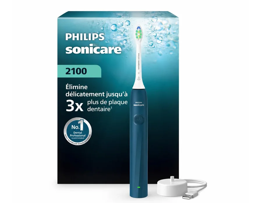 Philips Sonicare Serie 2100 - Cepillo dental eléctrico sónico, elimina 3 placas más, sensor de presión, SmarTimer & QuadPacer, azul cobalto (HX4021/04) (azul marino)