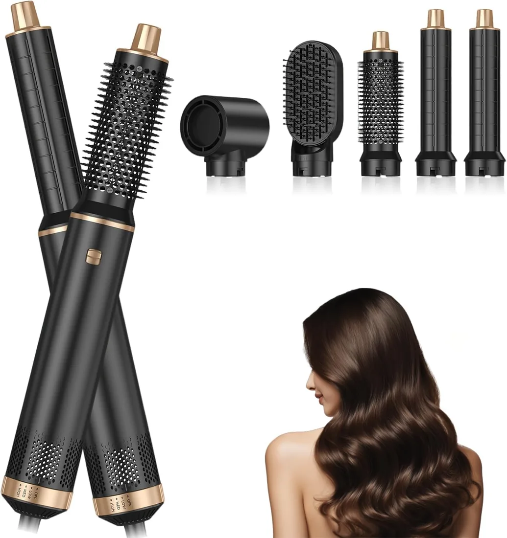 Dryhsip Cepillo Secador, Cepillo de Aire Caliente 5 en 1, Secador y Moldeador con Cabezales Desmontables (Rizador, Voluminizador, Alisador, Rizador), Viaje Ligeros para Mujeres (Raven)