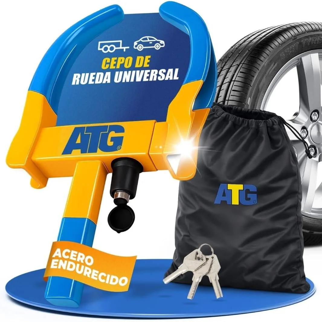 ATG Cepo Coche y Remolque – Antirrobo Coche Mecánico Universal – Cepo Rueda para Coche, Caravana, Remolque, Moto y Scooter – Inmovilizador Antirrobo para Coche 18–28 cm