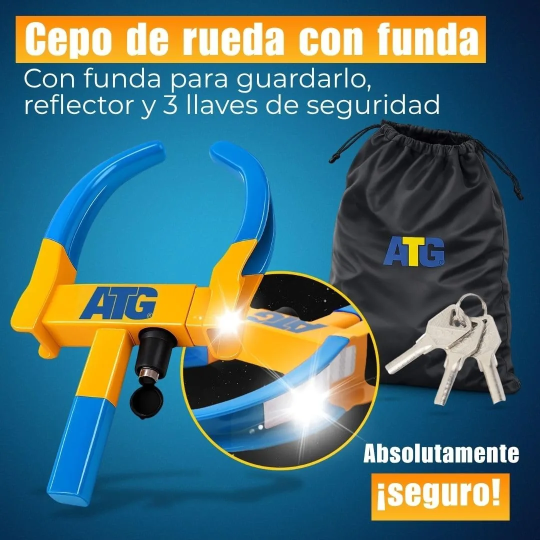 ATG Cepo Coche y Remolque – Antirrobo Coche Mecánico Universal – Cepo Rueda para Coche, Caravana, Remolque, Moto y Scooter – Inmovilizador Antirrobo para Coche 18–28 cm foto 2