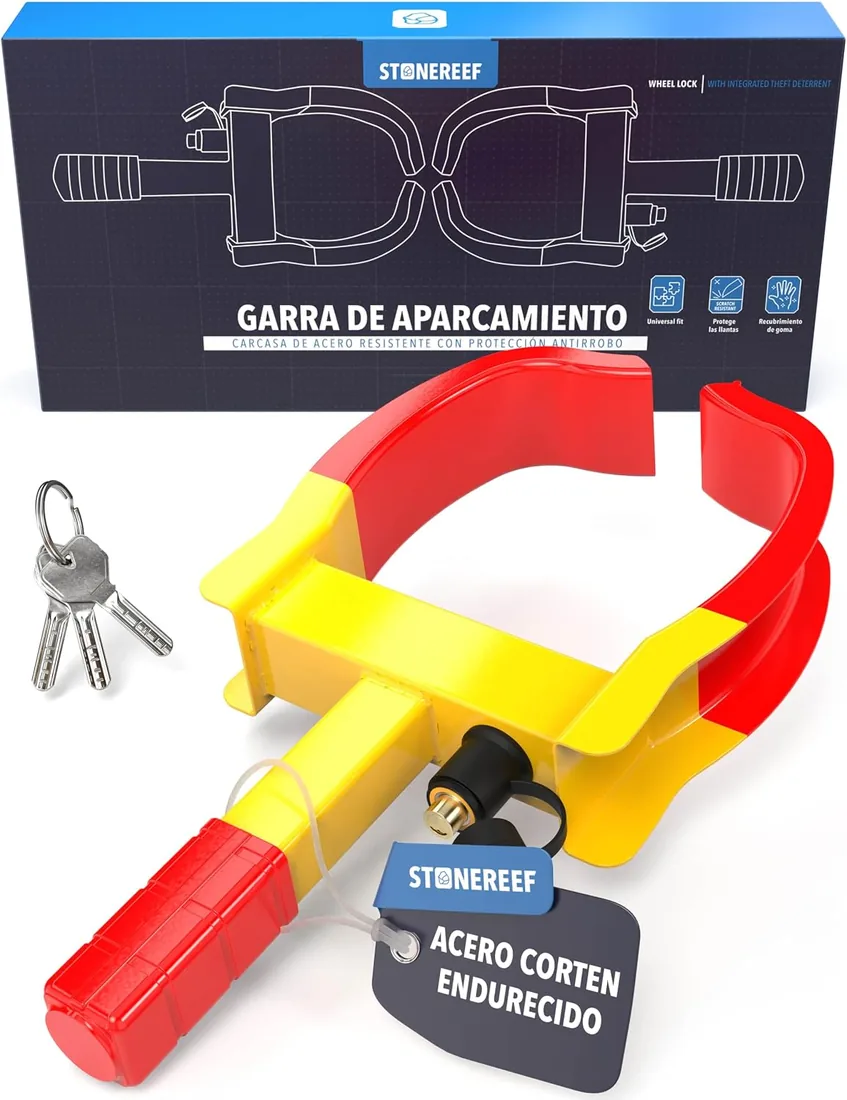 Garra de estacionamiento colgante 19 – 30 cm – cepo de rueda con candado | Bloqueo visible en la rueda: mantiene alejados a los ladrones ocasionales del remolque