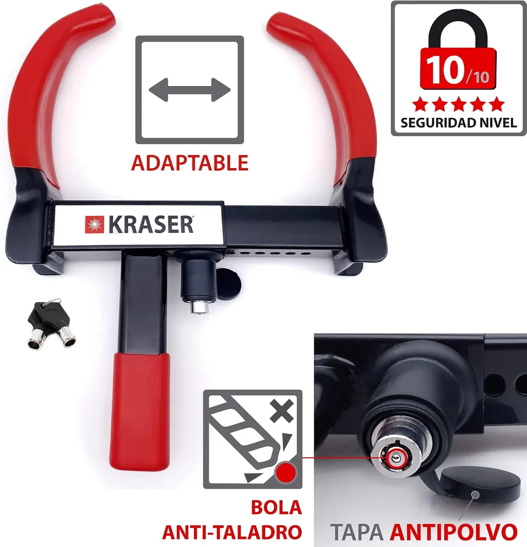 KRASER KR820 Cepo Coche Antirrobo, N1 Alemania, Testado Anti Taladro, Protección Que tranquiliza, Inmovilizador Cepo Rueda, Antirrobo Coche, Universal Caravana, Remolque, SUV, Furgoneta, Moto foto 3