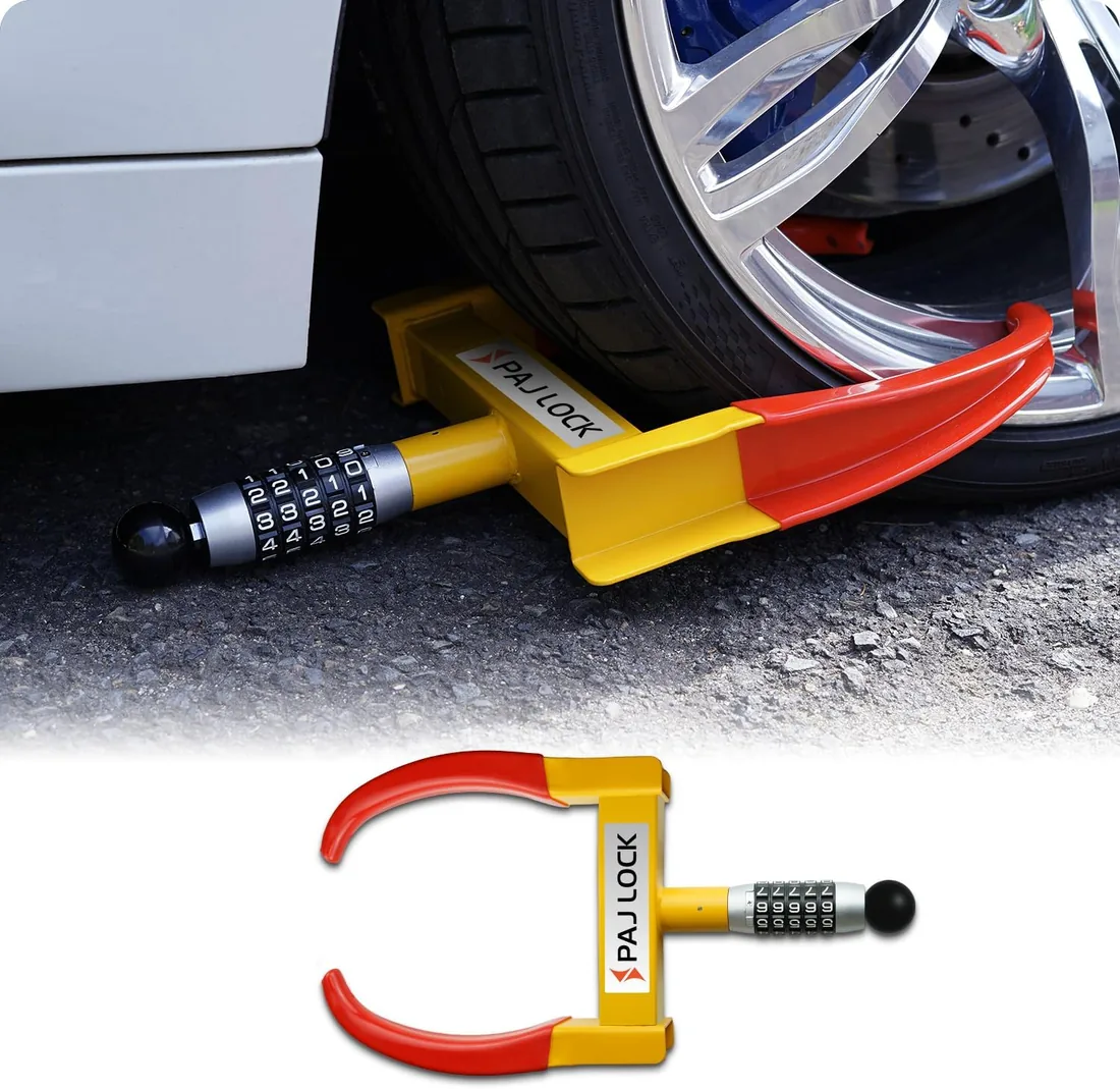 PAJ Cepo Antirrobo Universal para Ruedas – Motos y Otros Vehículos | Bloqueo de Rueda Universal - Mordaza Ajustable - Candado de Seguridad - apto SUV, Furgonetas, Autocaravanas y Remolques