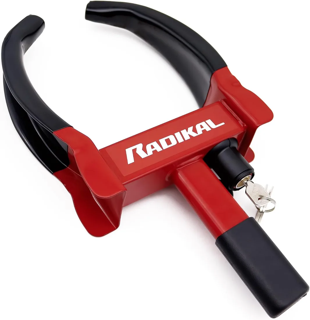 RADIKAL RK1001 Cepo Antirrobo Rueda Coche, Universal Regulable 18-29cm, Cerradura Alta Seguridad, Antiarañazos, Antirobo Inmovilizador Abrazadera para Bloqueo Coche, Furgoneta, Caravana, Remolque foto 2