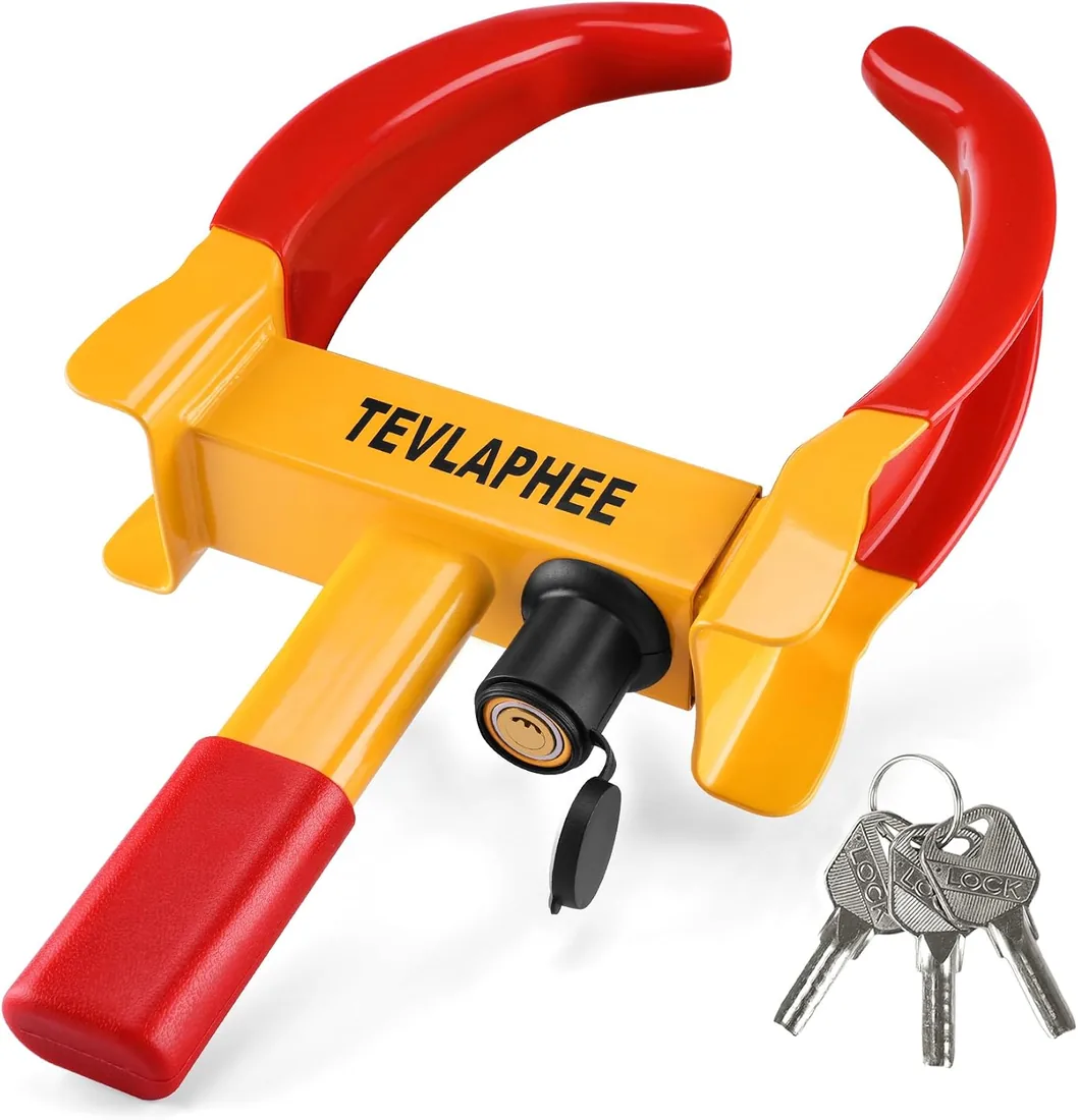 Tevlaphee Cepo Antirrobo Rueda Coche Remolque Caravana Reforzado Universal Ajustable Protección PVP Cerradura Antitaladro foto 3