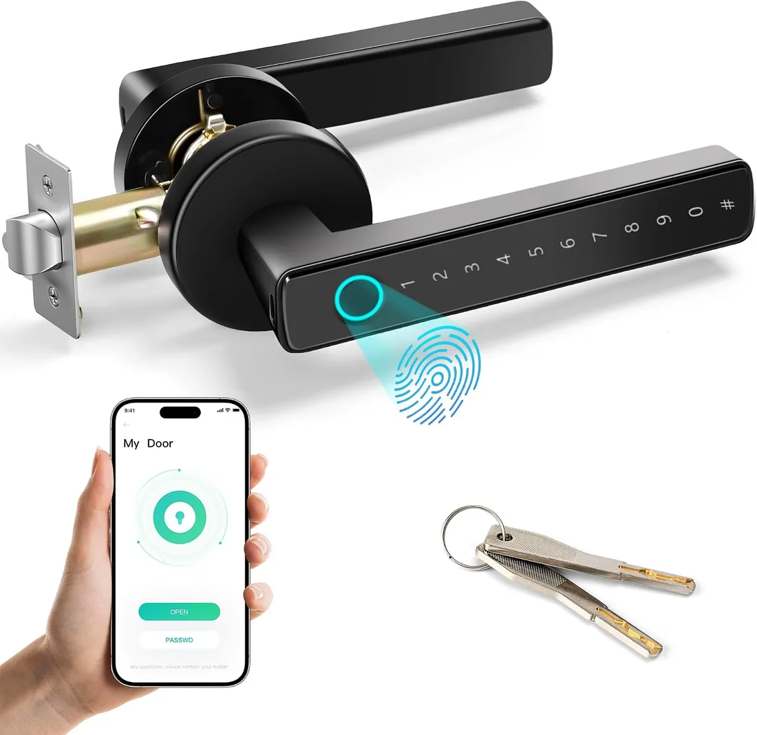 Cerradura Inteligente para Puertas, 5 en 1 Cerradura Electronica,Tuya App,NFC,Huellas Dactilares,Contraseña Digital,Llave Mecánica,Biometric Smart Door Lock for Bedroom Hotel Apartment Office foto 3