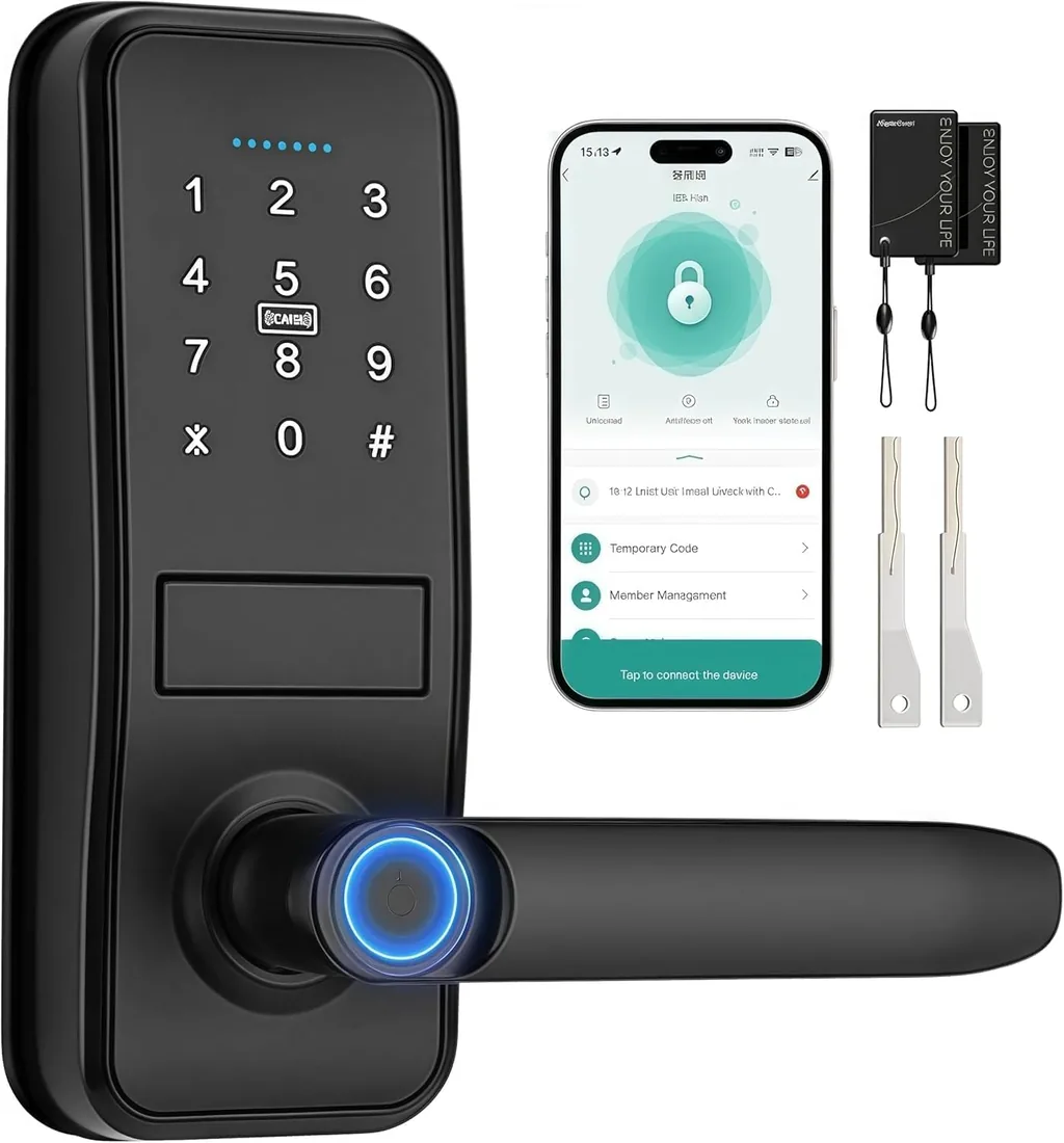 Cerradura Inteligente WIFI - 7 en 1 Fechadura Inteligente, Tuya App, IC Card, NFC, Huellas Dactilares, Contraseña Digital, Llave Mecánica,Biometric Smart Door Lock, Bloqueo Automático
