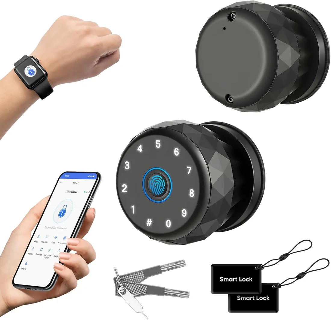 MYPIN Pomo de Puerta Inteligente, con Huella Dactilar y Teclado | Cerradura de Puerta, Control vía App, Acceso sin Llave, Cerradura Electrónica para Habitación, Garaje, Oficina, Apartamento