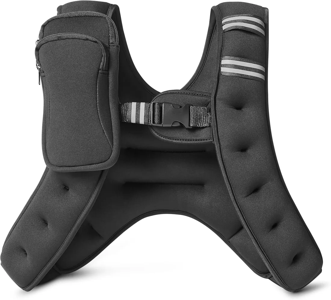 Amazon Basics - Chaleco con lastre con rayas reflectantes, no ajustable, 5,4 kg, Negro
