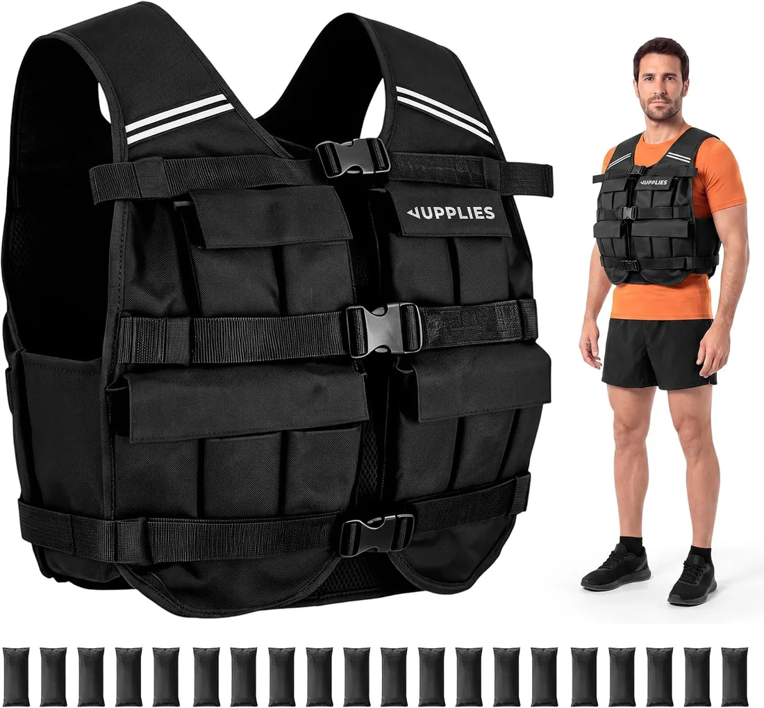 JUPPLIES Chaleco Lastrado 10kg 20kg con Peso Ajustable – Chaleco de Peso Unisex con Tela Oxford Resistente, 3 Correas de Ajuste y Hombreras Acolchadas para Crossfit, Calistenia y Running