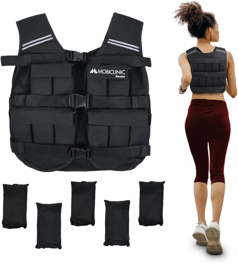 Mobiclinic®, Chaleco Lastrado, 10/20kg, Chaleco de Peso, Ajustable, Resistente, Tela Oxford 600D, Peso Incluido, Bandas Reflectantes, Transpirable, Chaleco Con Pesas Para Entrenamiento Fitness, Iron
