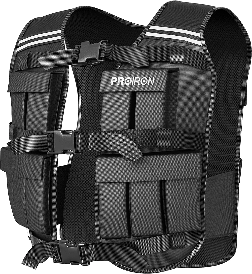 PROIRON Chaleco Lastrado 10/20kg | Incluye 20 paquetes de peso, Lastre ajustable, Banda reflectante foto 2