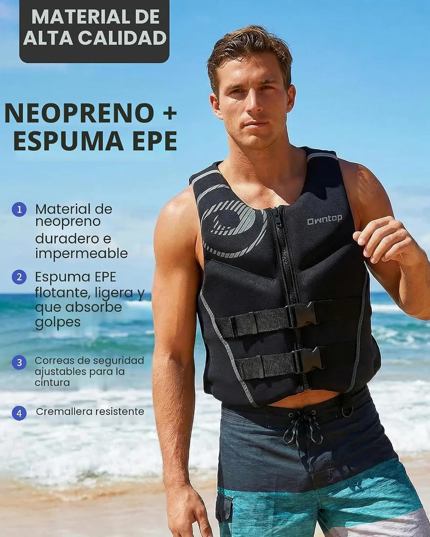 Owntop Ayuda a la Flotabilidad para Adultos | Chaleco de Natación de Neopreno Ligero | Chaleco de Flotabilidad Plegable con Doble Correa de Ajuste para Kayak, Paddle y Navegación foto 2