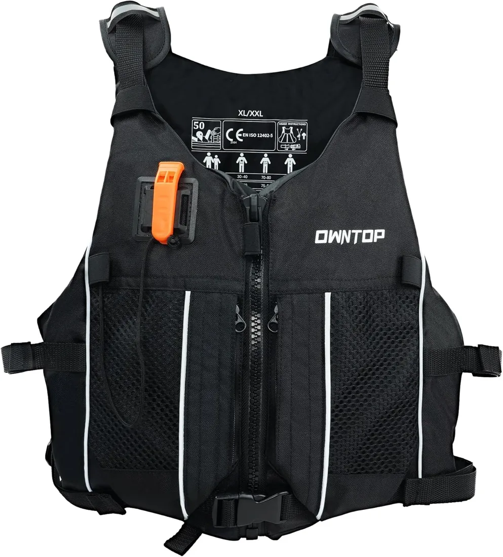Owntop Chaleco de Ayuda a la Flotabilidad para Adultos y Adolescentes con Mochila de Hidratación, Silbato y Bolsillos, Chaleco de Natación Ajustable - Ideale para Kayak, Paddleboard, Pesca, Sup