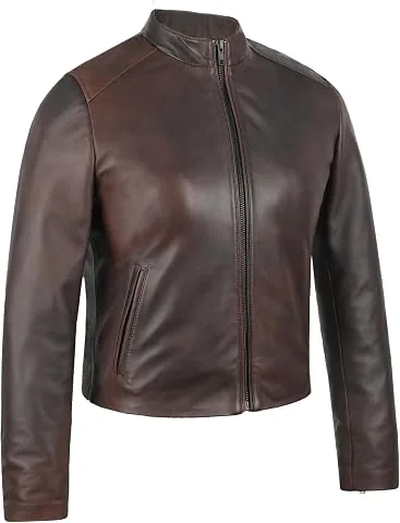 Chaqueta de cuero auténtico de cordero para mujer – Estilo corto y entallado, forro de satén y algodón, cremallera frontal y 3 bolsillos funcionales. foto 2