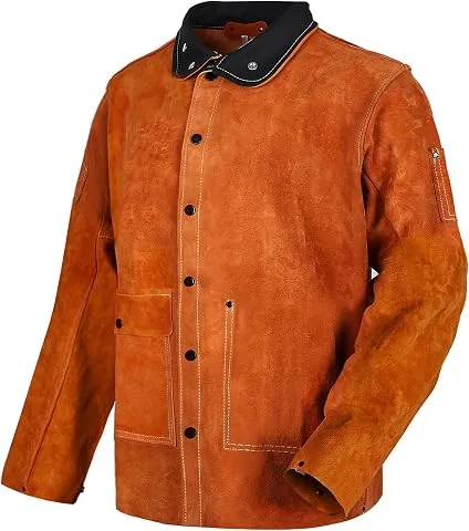 Chaqueta de Trabajo de Soldadura de Cuero, Chaqueta para Soldador Ignifuga Robusto, Ropa Cuero Soldadura Cazadora Soldador para Hombre Mujere