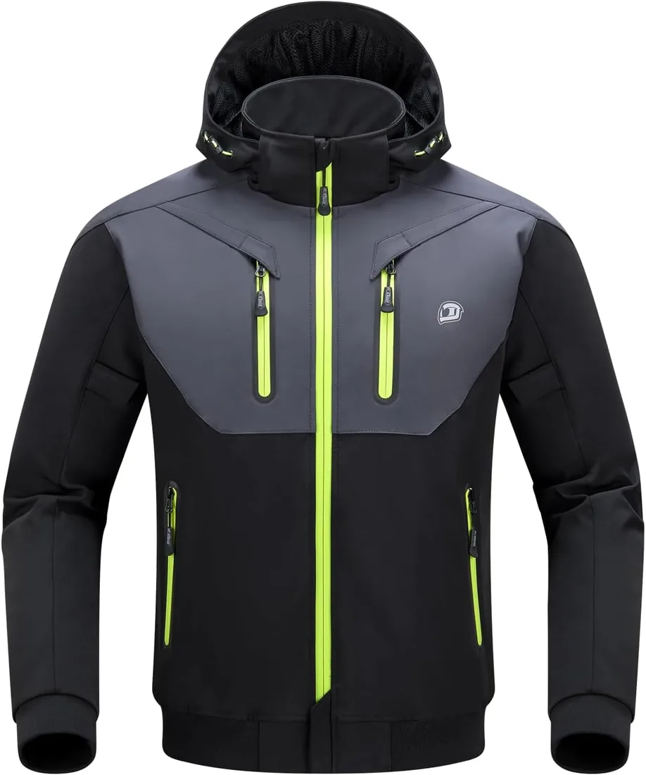 BORLENI Chaqueta de Moto Hombre de Invierno con Protectores CE, Forro extraíble Repelente al agua Resistente al viento, para todas las estaciones Negro