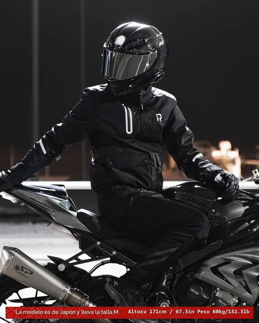 RIDEIRON Chaqueta moto hombre con Protección CE,chaqueta moto invierno con forro extraíble para proteger del frío y el viento en todas las estaciones,Negro foto 2
