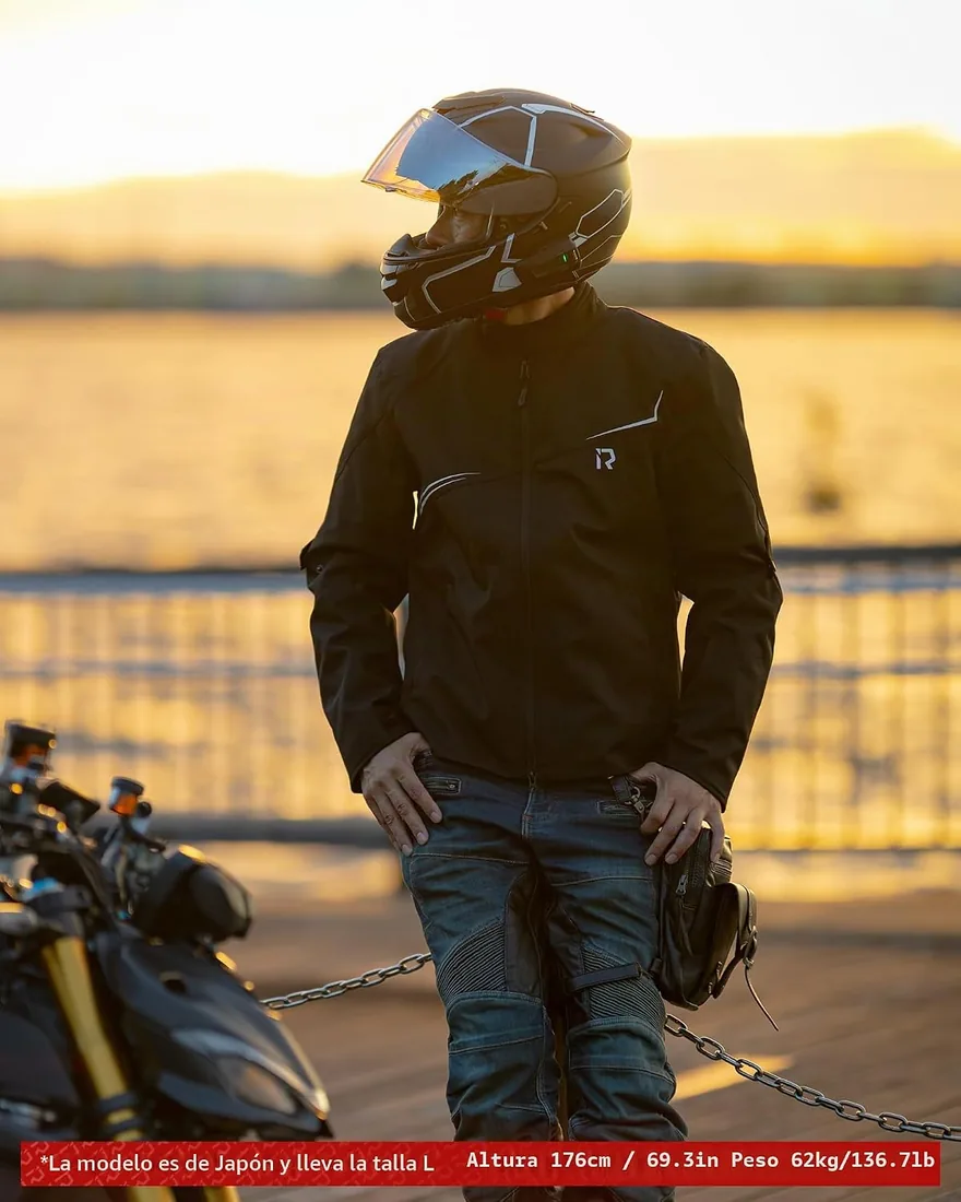 RIDEIRON Chaqueta Moto Hombre con Protectores CE, Forro Extraíble, Chaqueta Moto para Proteger contra el Frío y el Viento,Todas las Estaciones,Negro foto 3