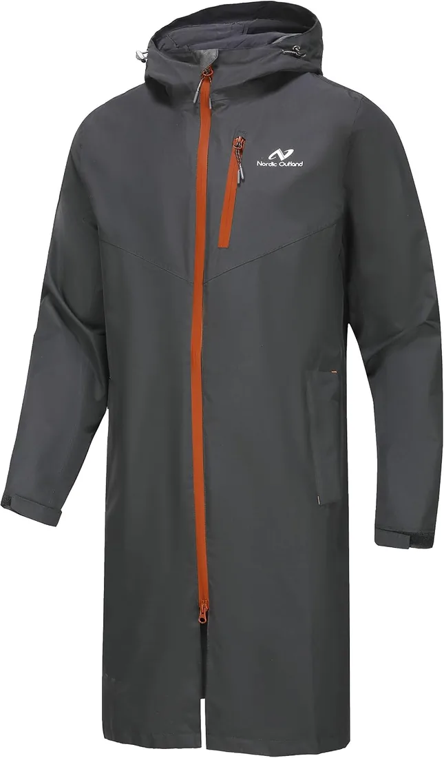 Chaqueta impermeable para hombre, impermeable, transpirable, larga con forro de malla con capucha